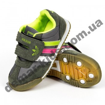 Детские кроссовки Adidas серые цветные полоски ( полиуретан )