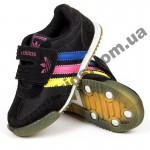 Детские кроссовки Adidas черные цветные полоски ( полиуретан )