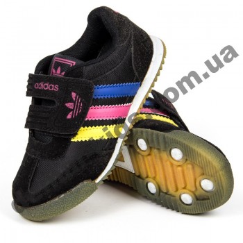 Детские кроссовки Adidas черные цветные полоски ( полиуретан )