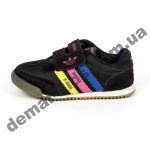 Детские кроссовки Adidas черные цветные полоски ( полиуретан )