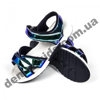 Детские голографические босоножки Apawwa GX187-1 (GX188-1) NAVY сине-зеленые
