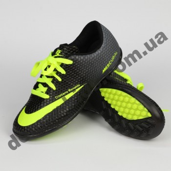 Детские футбольные сороконожки Nike черно-зеленые - 2