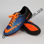Детские футбольные сороконожки Nike сине-оранжевые - 2