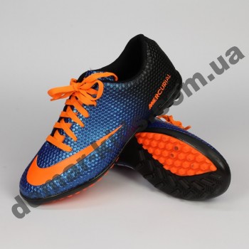 Детские футбольные сороконожки Nike сине-оранжевые - 2