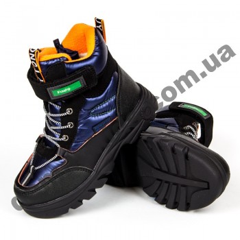 Детские термоботинки-дутики Том М C-T7712-B черно-синие средние
