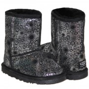 Детские угги UGG  KIDS CLASSIC SHORT (черные накатка UGG )