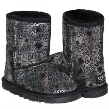 Детские угги UGG  KIDS CLASSIC SHORT (черные накатка UGG )